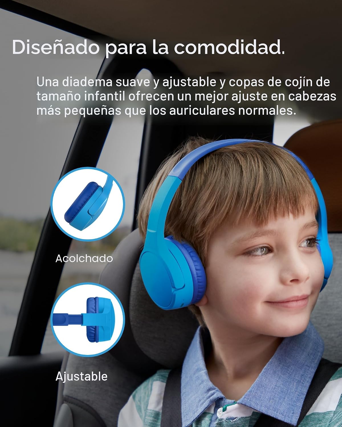 Belkin SoundForm Mini - Auriculares inalámbricos Bluetooth para niños, batería de 30 horas, límite de volumen seguro de 85 dB, micrófono integrado, auriculares para niños pequeños para iPhone, iPad