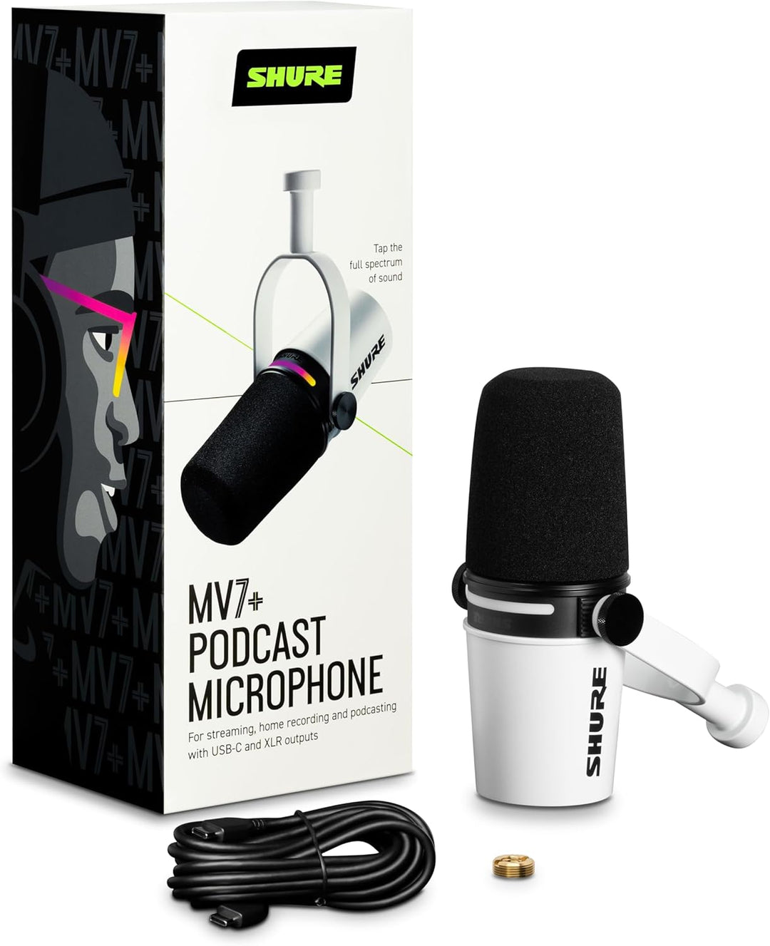 Shure Micrófono dinámico MV7+ para podcast, certificado OBS, audio...