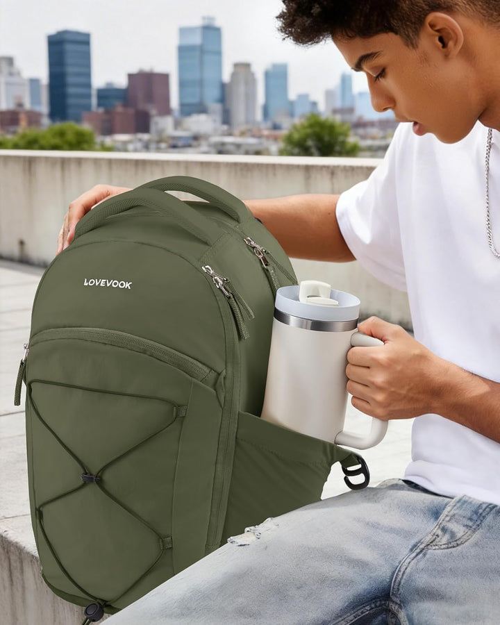 LOVEVOOK Mochila de viaje para laptop, Verde oliva, 15,6 pulg., Via...