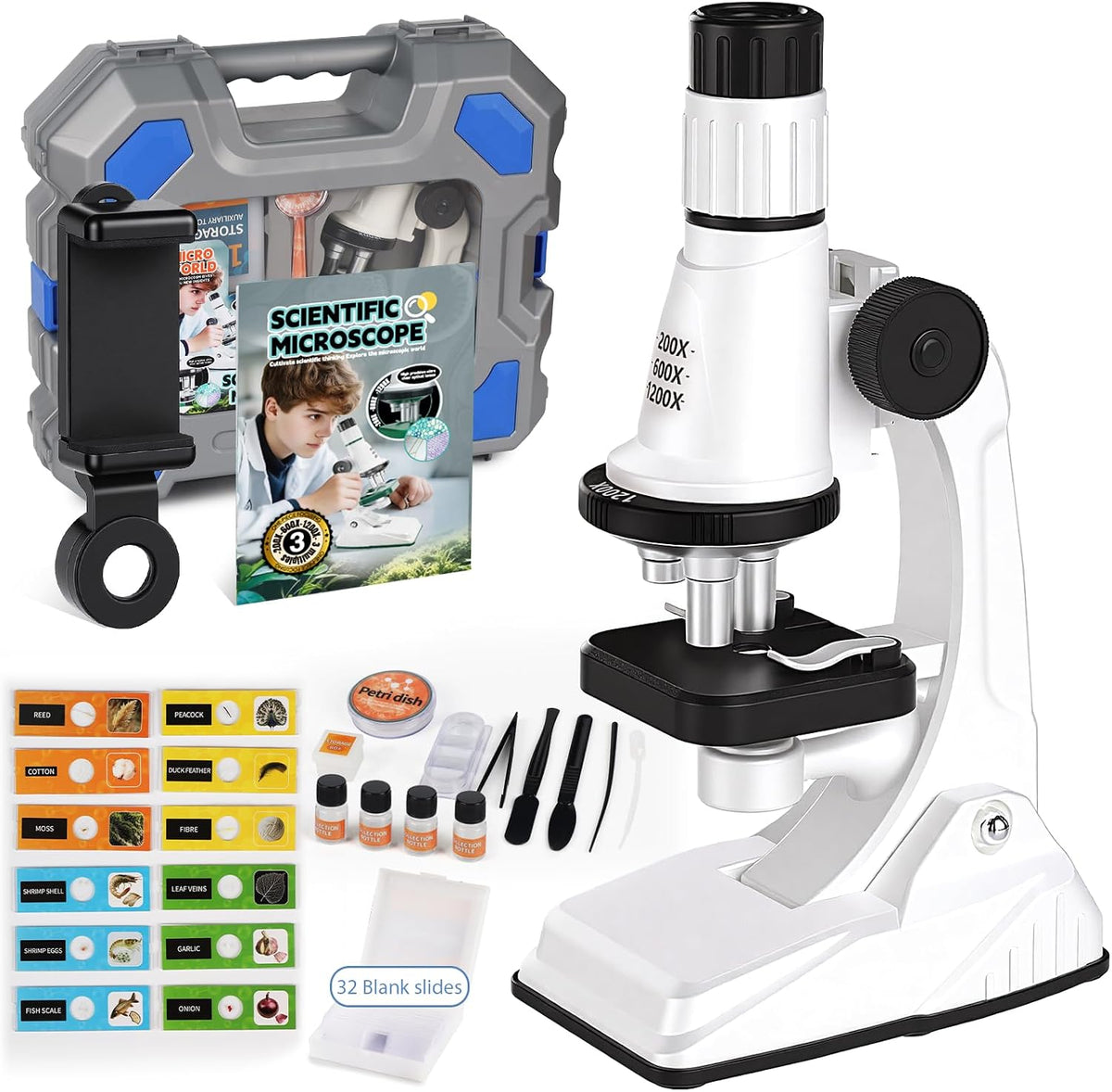 Kids Microscope Kit con Blank y Prepared Slides