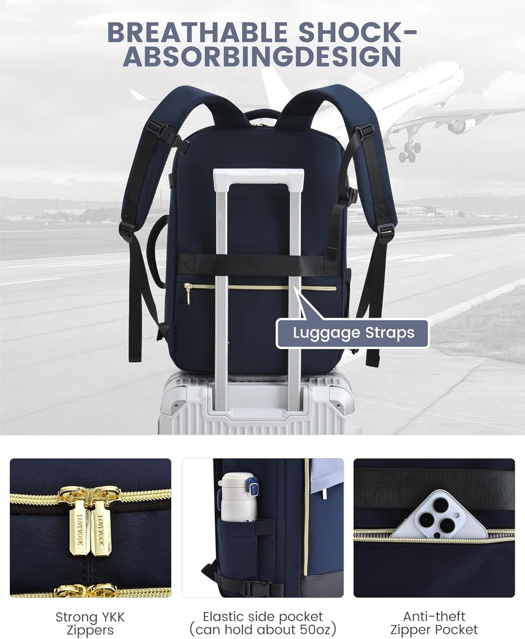 LOVEVOOK: Mochila de viaje para mujer, mochila de 40L para llevar e...