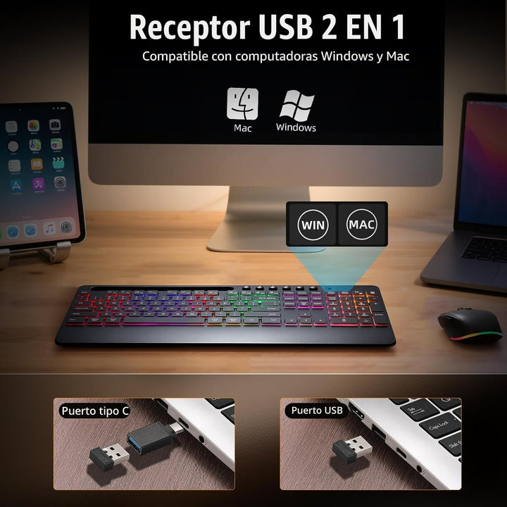 Hamile Combo de Teclado y Ratón Inalámbrico: Efectos de Retroilumin...