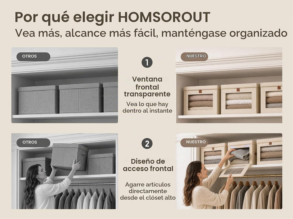 Cajas de almacenamiento plegables - Organizador grande para armario con asas y ventana, cajas de almacenamiento decorativas, contenedores de tela para sala de estar, dormitorio, paquete de