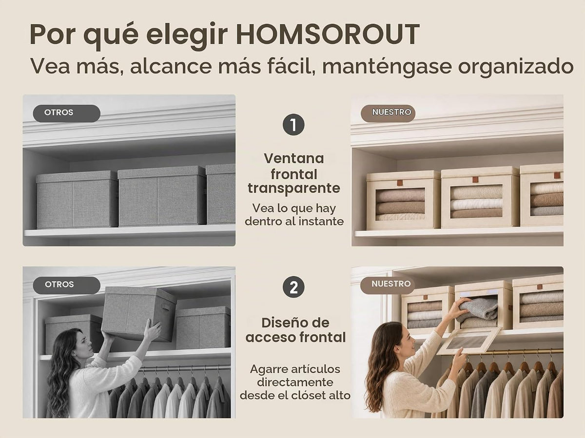 Cajas de almacenamiento plegables - Organizador grande para armario con asas y ventana, cajas de almacenamiento decorativas, contenedores de tela para sala de estar, dormitorio, paquete de