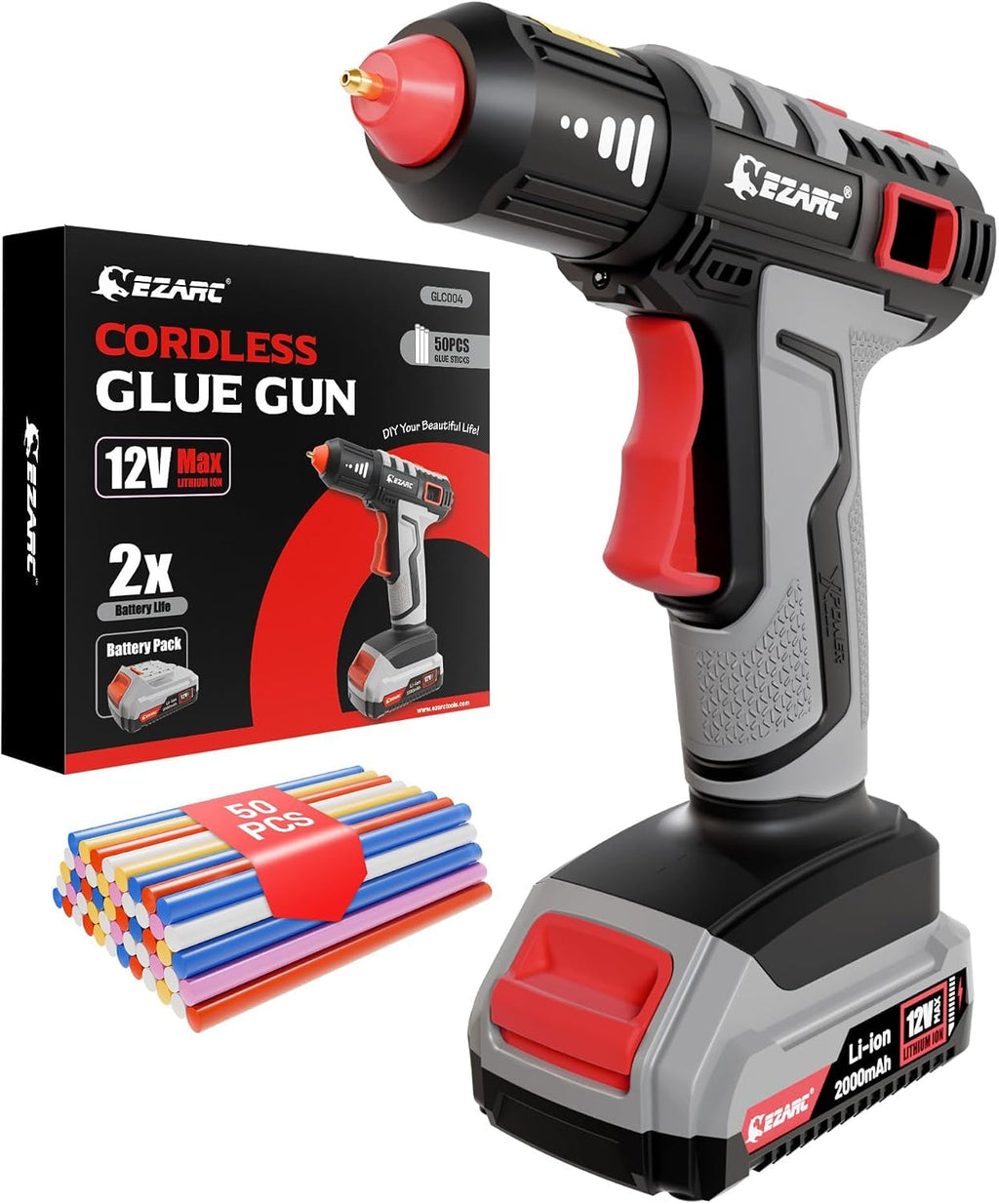 EZARC Pistola de pegamento caliente inalámbrica de 12 V, calentamiento