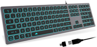 POWZAN Teclado de Aluminio Silencioso con Cable Retroiluminado - Te...