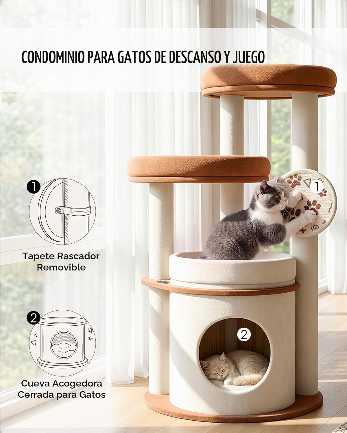 46 pulgadas de Torre de Árbol para Gatos Grandes en Interiores, Condo Cómodo para Gatos Adultos