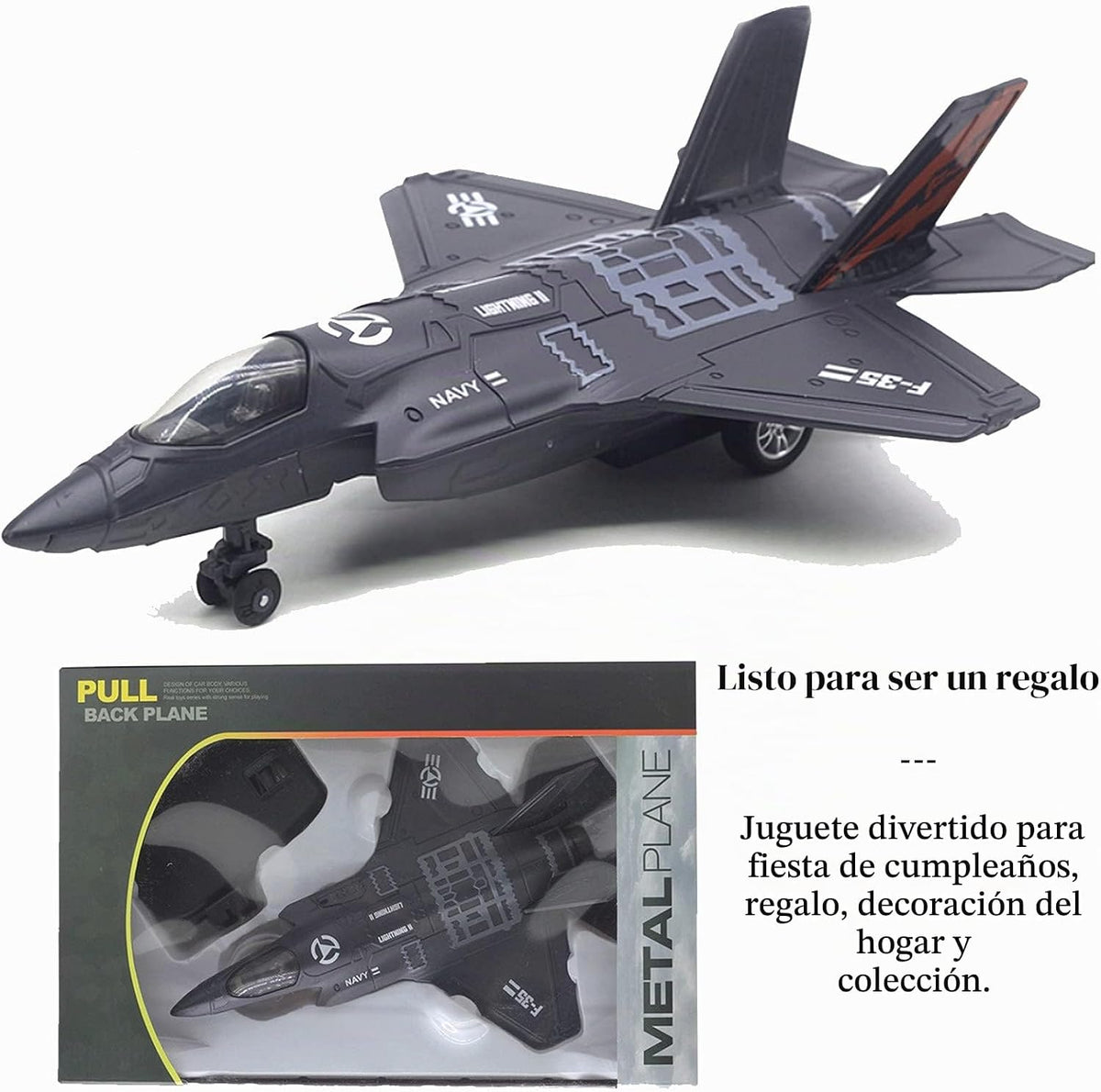 Avión de Combate a Escala Militar F-35 Modelo de Avión del Ejército Fuerza Aérea de Metal Fundido con Retroceso Avión de Ataque y Bombardeo con Luces y Sonidos para Niños o Colección