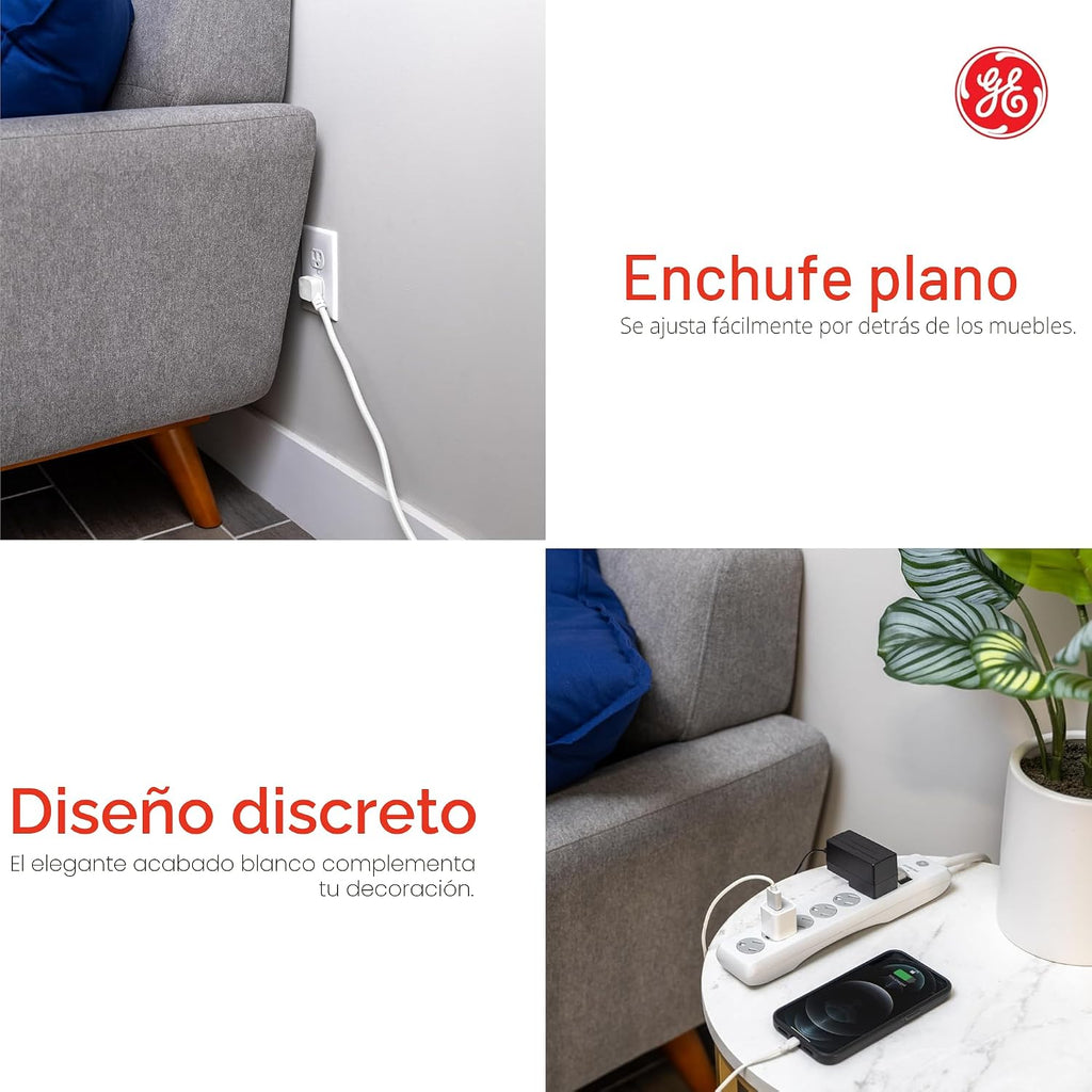 GE Protector contra sobretensiones, regleta 2 unidades, extensión de 6 ft