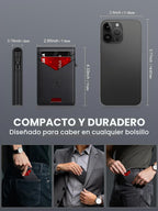 Billetera para hombre con bloqueo RFID minimalista para 12-14 tarjetas | Cartera inteligente delgada y plegable con ventana para identificación y ranura para efectivo, bolsillo frontal, estuche