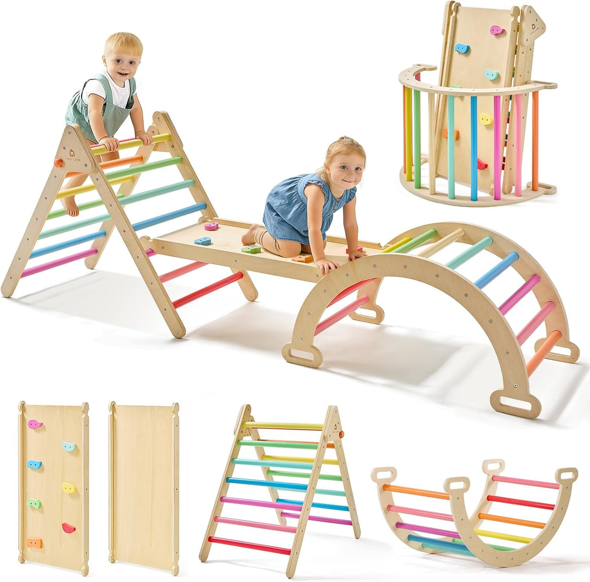 Tiny Land Pikler - Juego de triángulos plegables 7 en 1, juego de juguetes de escalada triangulares Pikler para niños, parque infantil interior de bebé, gimnasio de selva, juego de escalada Montessori