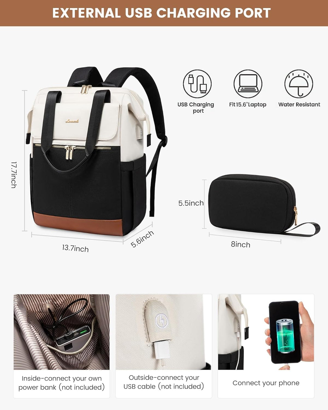 LOVEVOOK Mochila para laptop para mujer, mochila de trabajo convert...