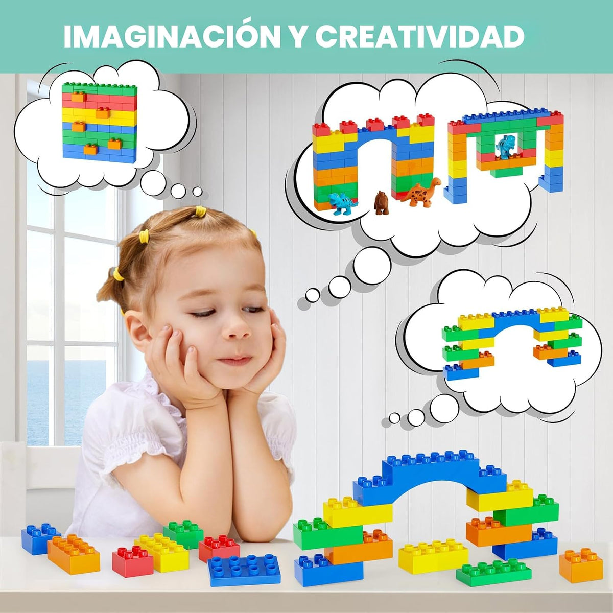 Bloques de construcción para niños pequeños de 3 a 5 años, incluyendo autos de dinosaurios, juego de ladrillos de construcción clásicos grandes de 116 piezas, juguetes educativos para niños y niñas de todas las edades, compatible con todas las principales