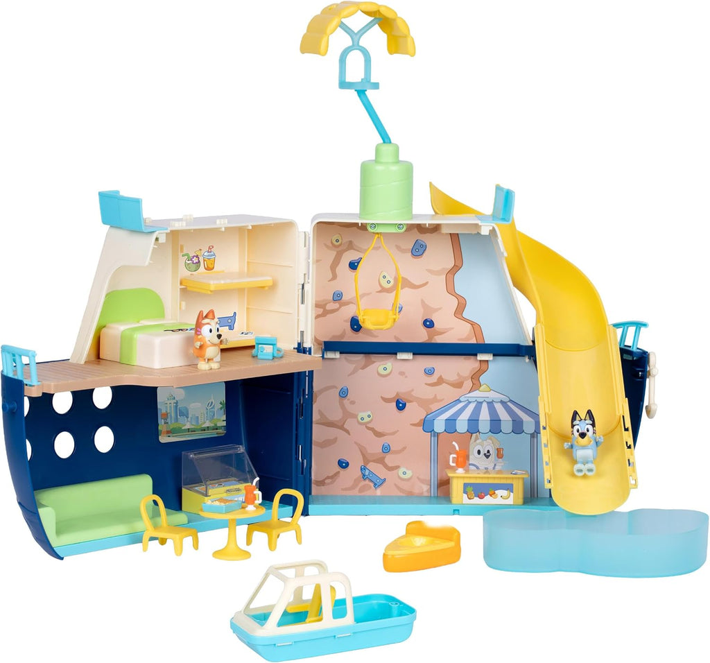 Bluey Juego de crucero con tobogán, más de 15 accesorios, 2 figuras