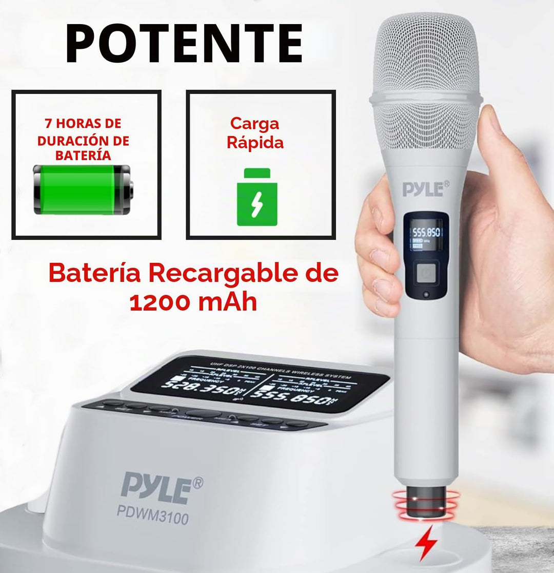 Pyle Juego de micrófonos de karaoke - Micrófonos inalámbricos con r...