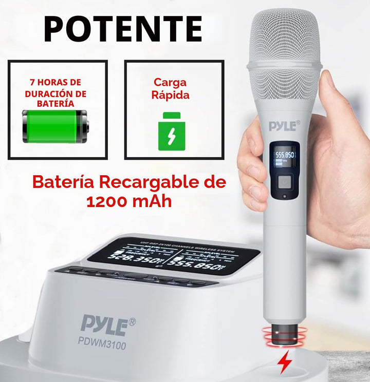 Pyle Juego de micrófonos de karaoke - Micrófonos inalámbricos con r...