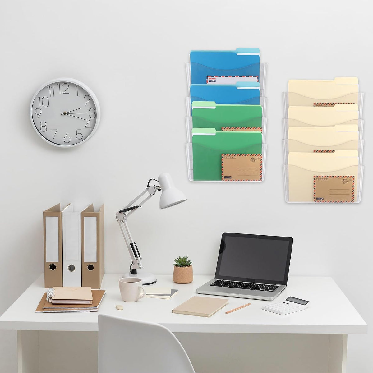 Paquete de 8 organizadores de archivos de bolsillo único transparentes para colgar, organizador de archivos de pared de plástico para correos y revistas, contenedores de carpetas montados