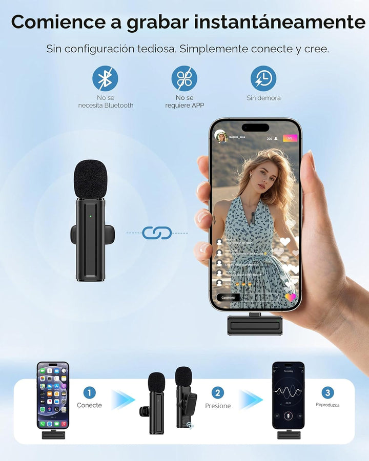 Mini micrófono inalámbrico para iPhone, iPad, Android, paquete de 2...