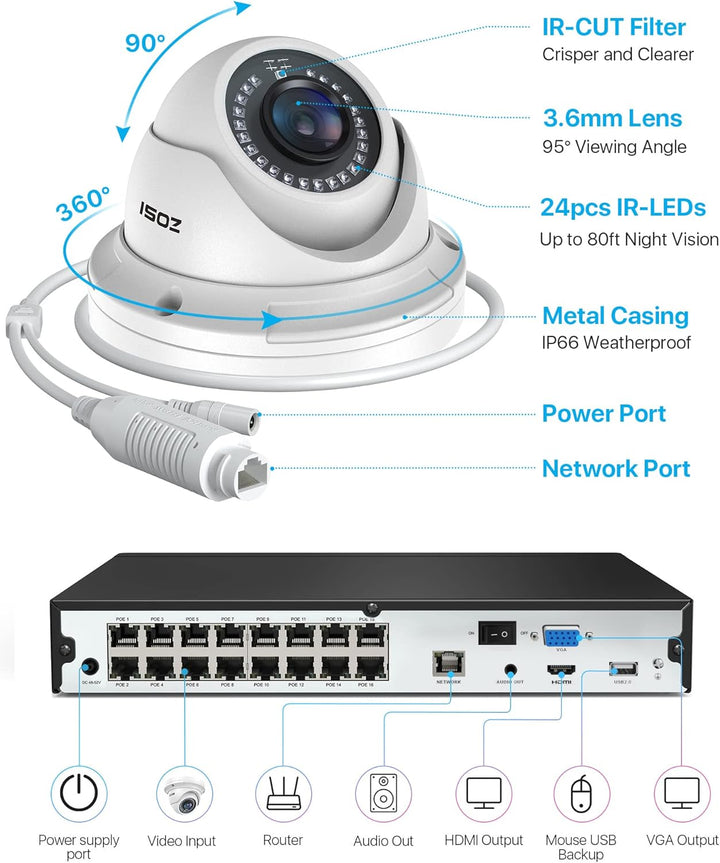 ZOSI Sistema de cámara de seguridad POE 4K de 16 canales, cámara do...