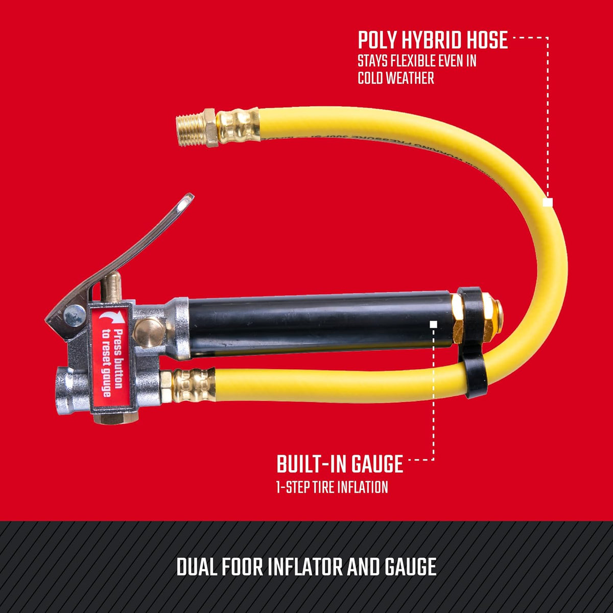 CRAFTSMAN Inflador y medidor de doble pie, 20-120 PSI, válvula de a...