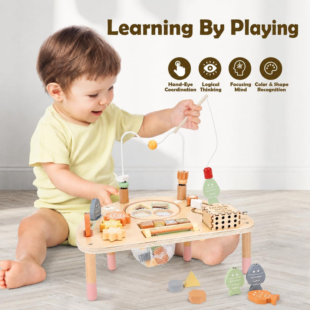 Mesa de Actividad para Niños de 1 Año, Juguetes Montessori para Niñas y Niños de 1 a 2 Años, Regalos, Mesa de Juego Sensorial de Madera 8 en 1 para Niños Pequeños de 1 a 3 Años, Juguetes Educativos