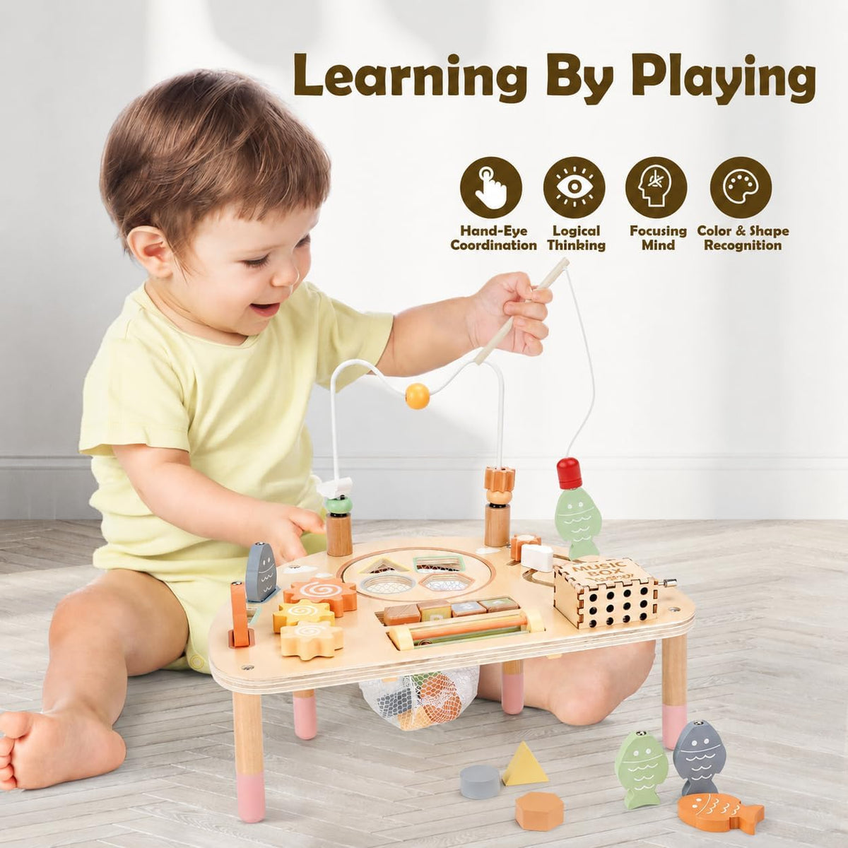 Mesa de Actividad para Niños de 1 Año, Juguetes Montessori para Niñas y Niños de 1 a 2 Años, Regalos, Mesa de Juego Sensorial de Madera 8 en 1 para Niños Pequeños de 1 a 3 Años, Juguetes Educativos