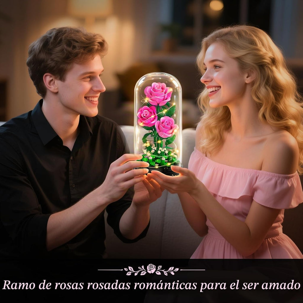 HiWEEGO Conjunto de construcción de ramo de flores de rosa rosa de 0.1 in