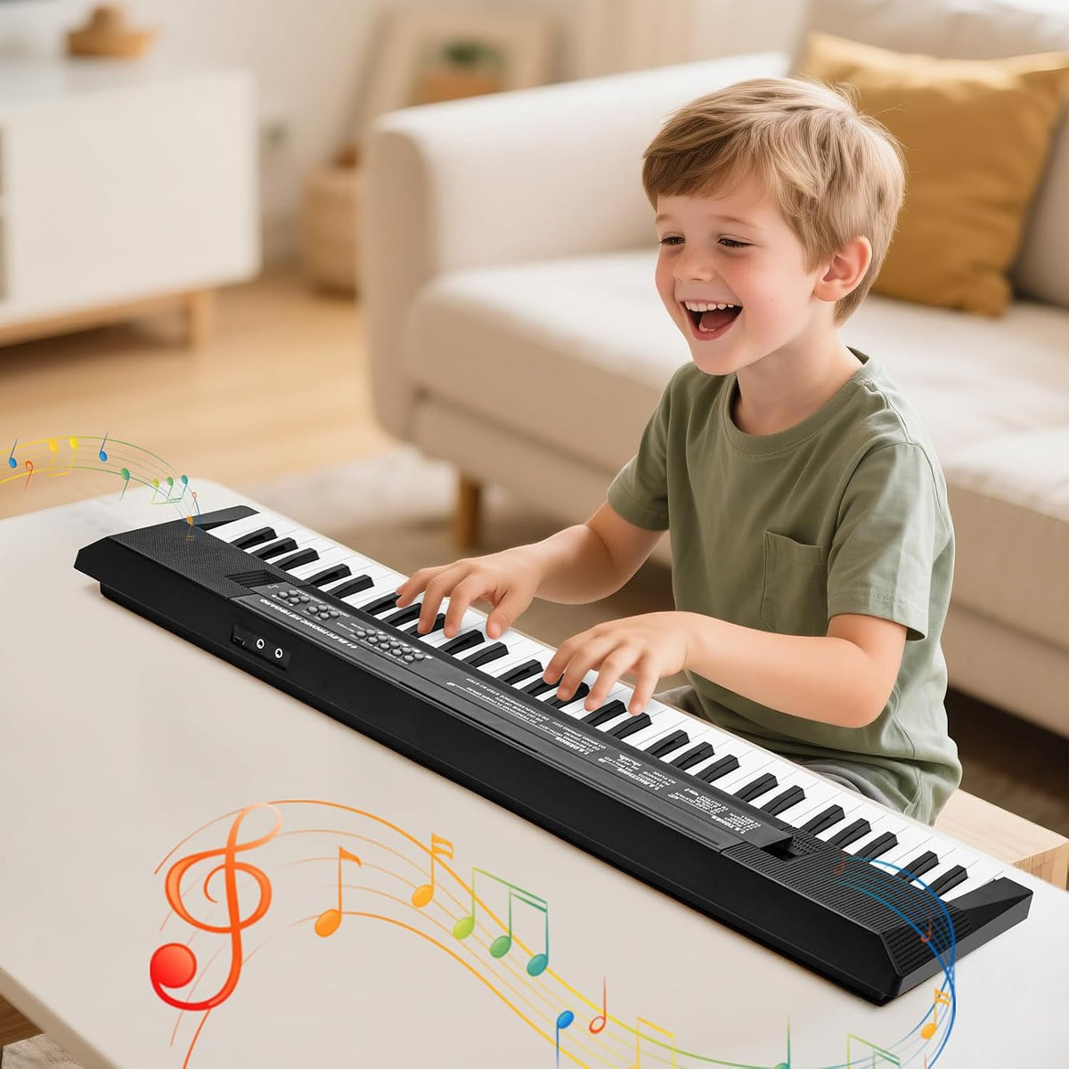 61 Keys Kids Piano teclado Toy con Mic para 3 4 5 6 7 8 Girls Boys, negro