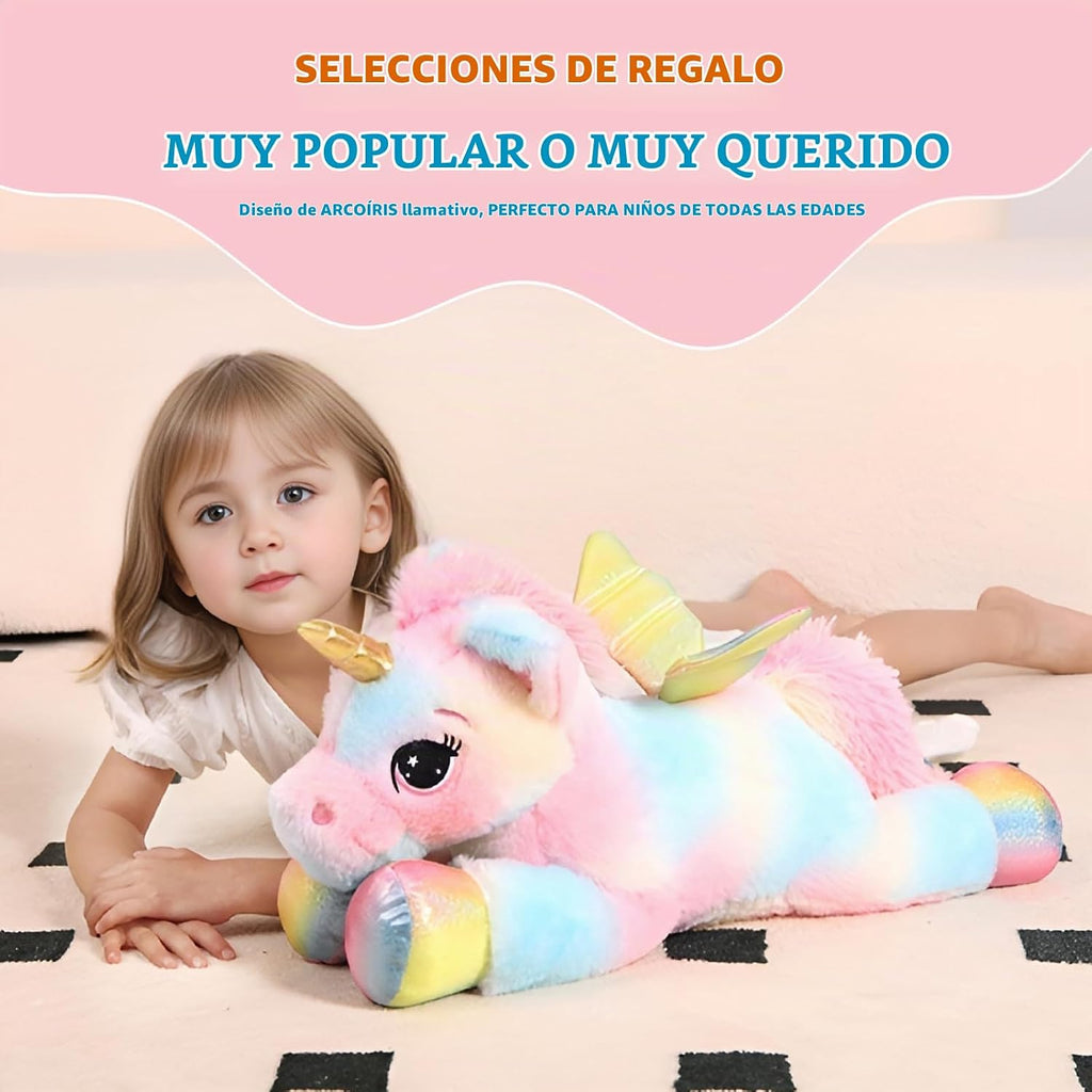 Peluche de unicornio arcoíris de 24 pulgadas con alas, suave y lindo juguete de peluche grande de unicornio, almohada de regalo para niños, niñas y niños, cumpleaños, día de San Valentín y