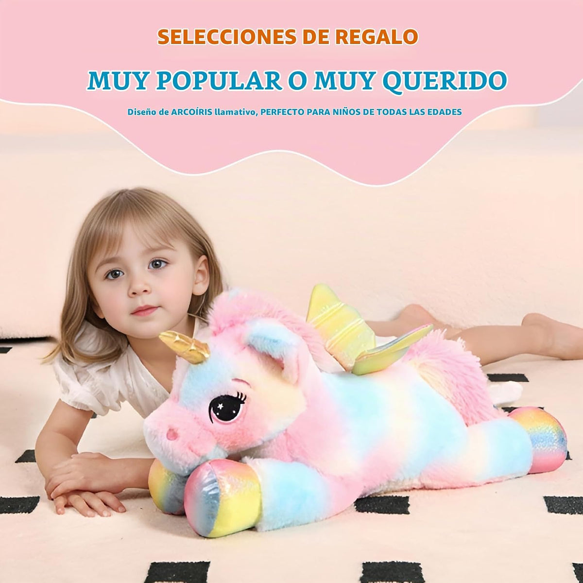 Peluche de unicornio arcoíris de 24 pulgadas con alas, suave y lindo juguete de peluche grande de unicornio, almohada de regalo para niños, niñas y niños, cumpleaños, día de San Valentín y