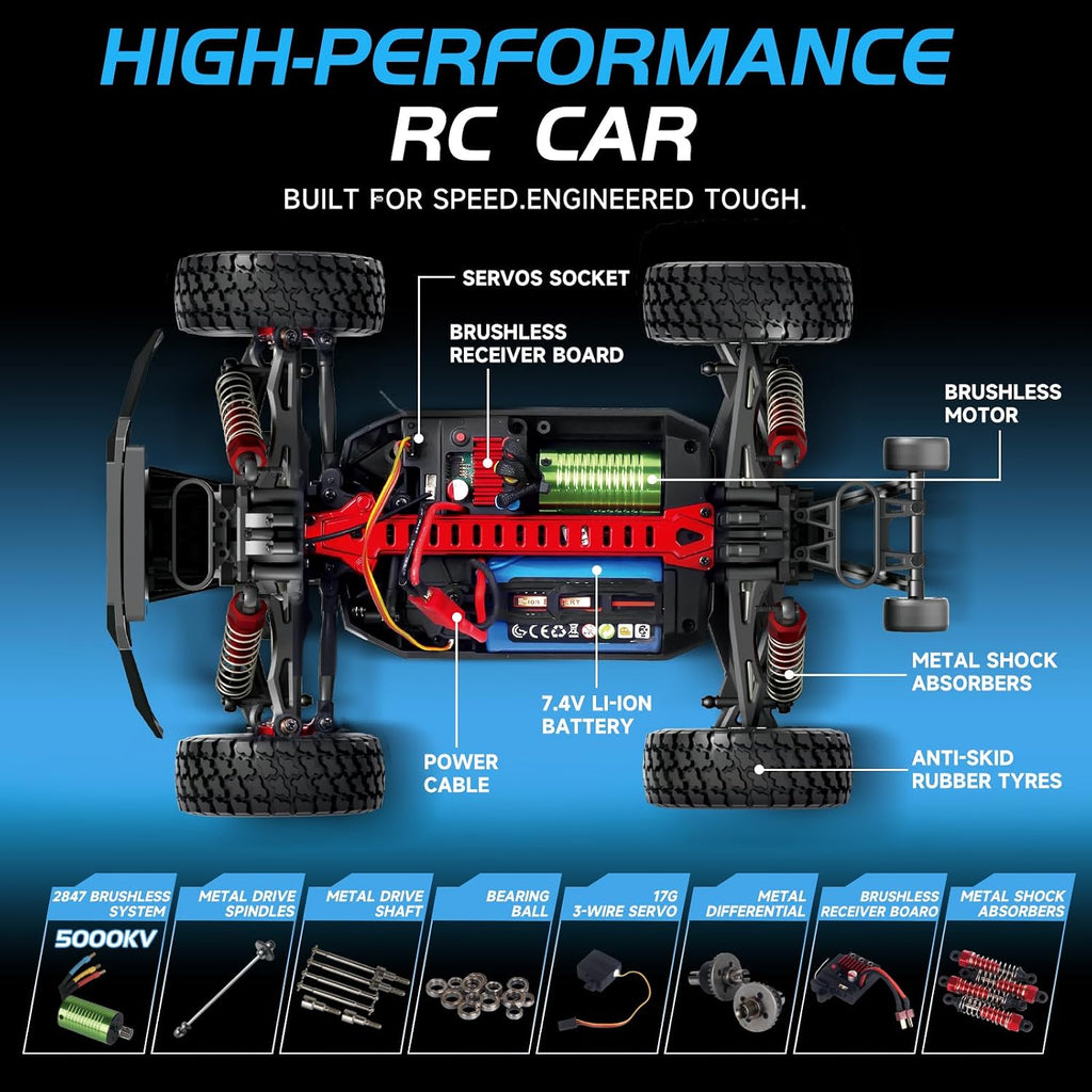 pinkking Auto a control remoto rápido sin escobillas para adultos 1:16 4WD todoterreno 50+ KMH de alta velocidad, camión de control remoto de alta velocidad, impermeable, todo terreno