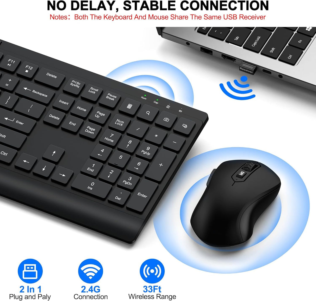 Combo de teclado y mouse inalámbricos, teclado de computadora silen...
