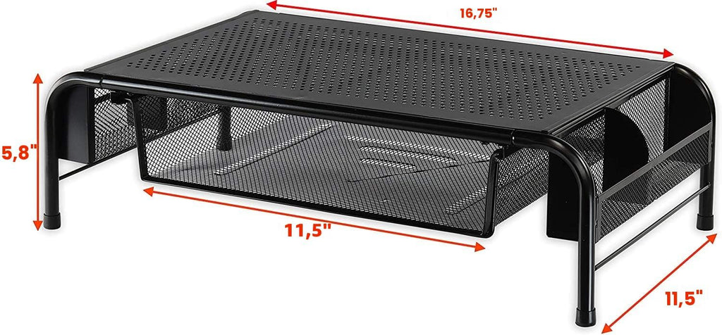 Simple Houseware Base Metálica Elevadora para Monitor de Escritorio con Cajón Organizador, Negro
