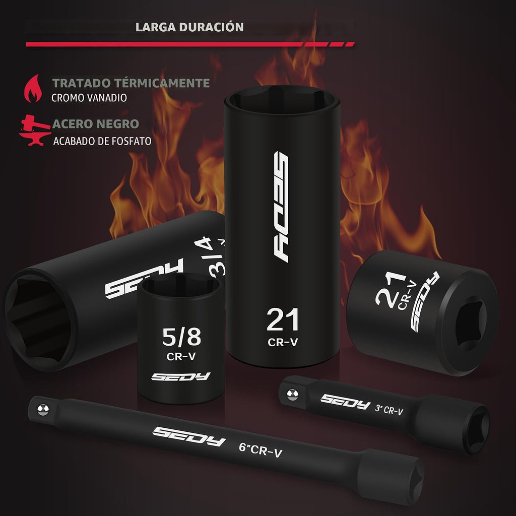 Juego de llaves de vaso de impacto de 3/8" - 49 piezas SAE (5/16 a 3/4 pulgadas) y métricas (8-22mm) con barras de extensión y junta universal estándar y profunda de material CR-V para alta