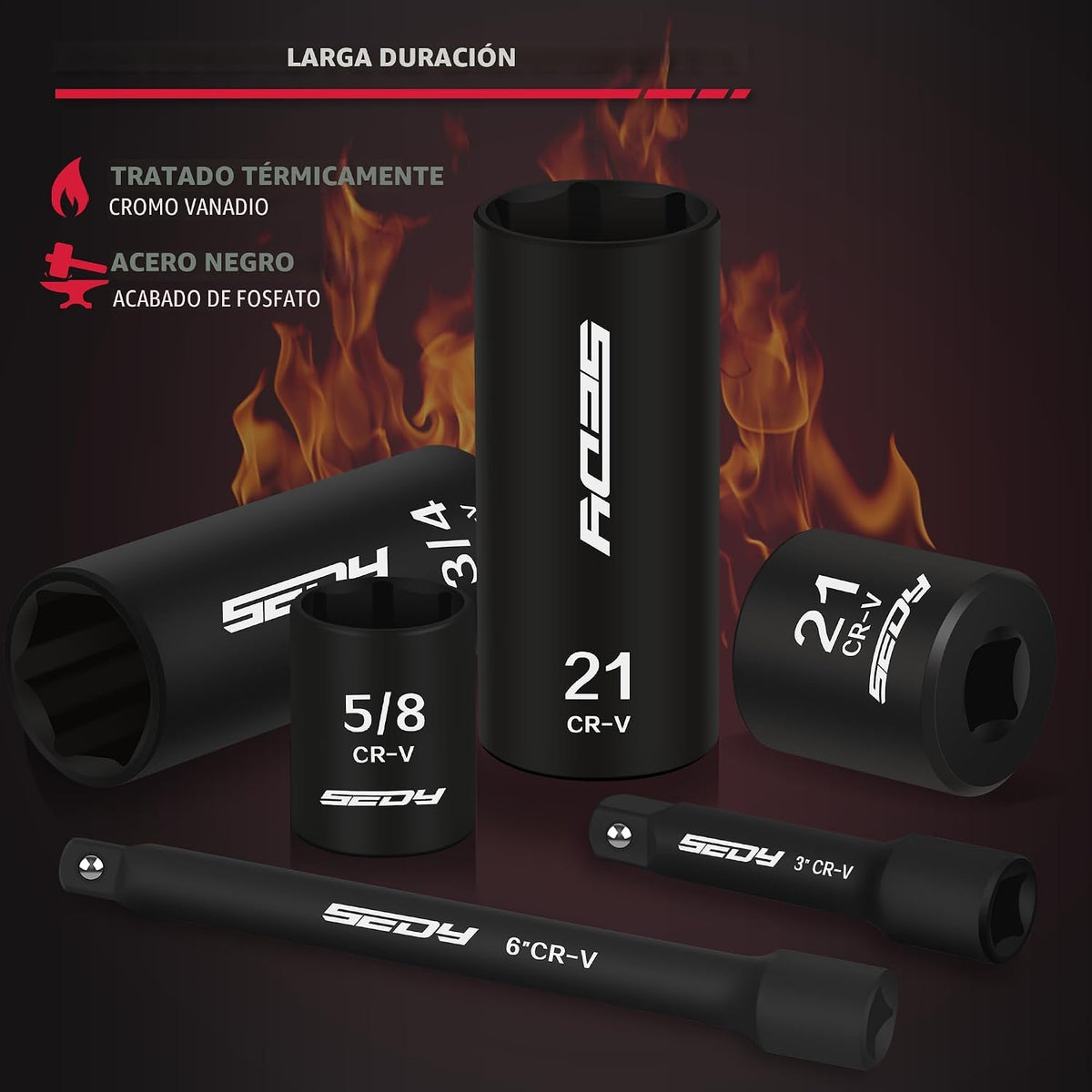 Juego de llaves de vaso de impacto de 3/8" - 49 piezas SAE (5/16 a 3/4 pulgadas) y métricas (8-22mm) con barras de extensión y junta universal estándar y profunda de material CR-V para alta
