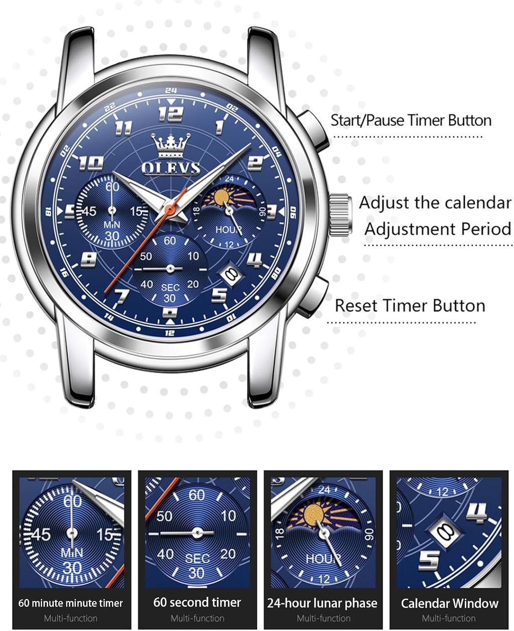 Reloj OLEVS para Hombre Original Analógico de Cuarzo Negocios Reloj de Pulsera de Lujo para Hombre Impermeable Acero Inoxidable Fecha Moda Vestir Casual Estilizado Cronógrafo Diseño reloj para Hombre