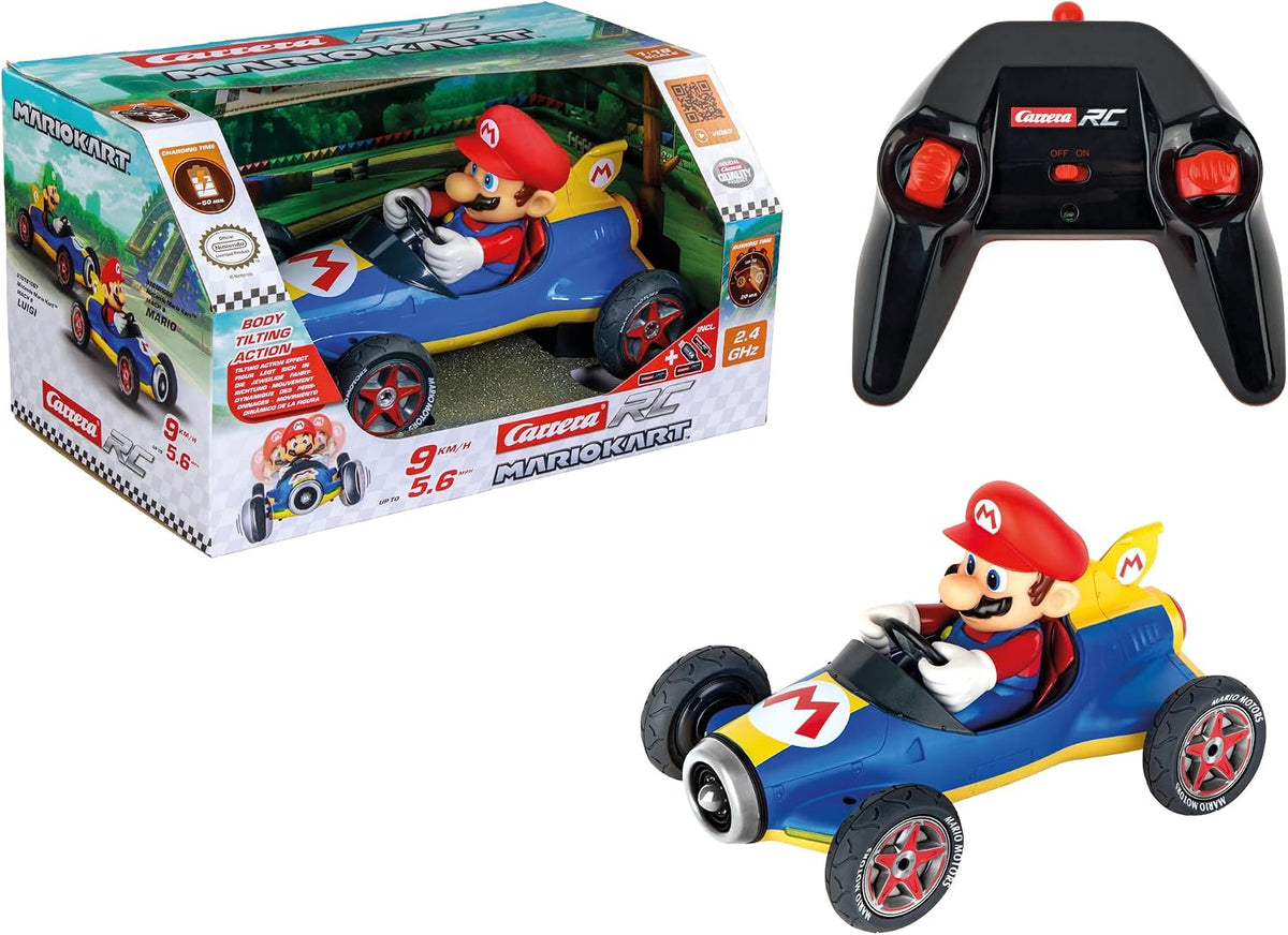Carrera - Producto con licencia oficial RC de Mario Kart 8 Mach 1: Auto a escala 18 con control remoto de 2.4 GHz y batería recargable Lifepo4