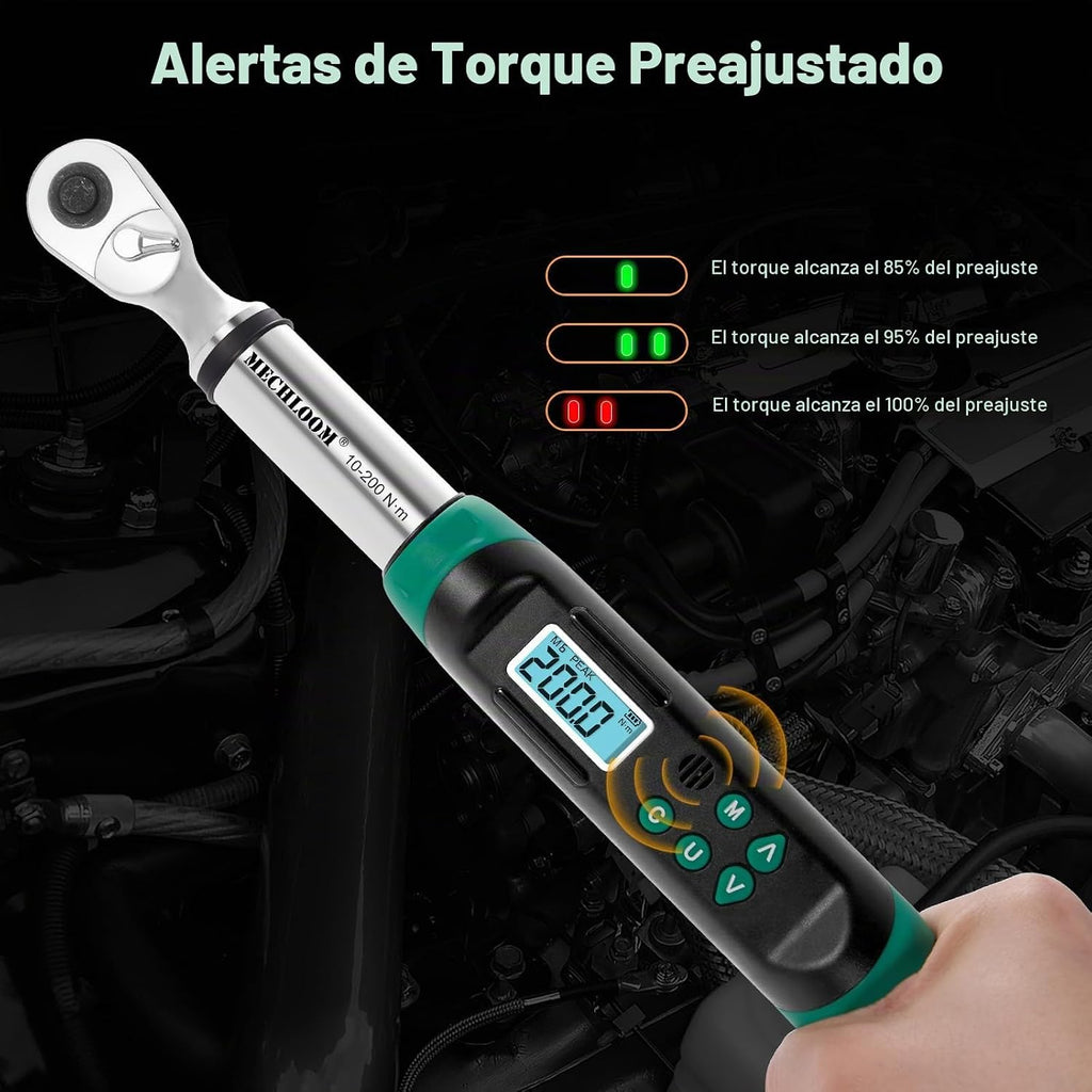 Llave dinamométrica digital, 1/2 pulgada, 7.4-147.5 ft-lb, 2% de