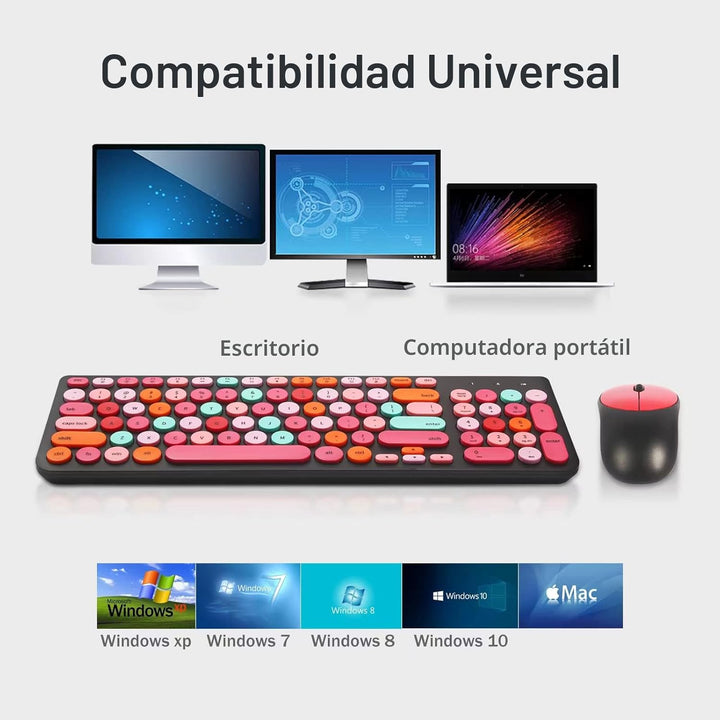 Combo de teclado y mouse inalámbricos, teclado retro de máquina de...