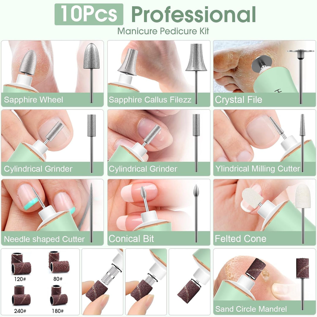 Taladro de uñas eléctrico inalámbrico con luz LED de 360° y 10 velo...
