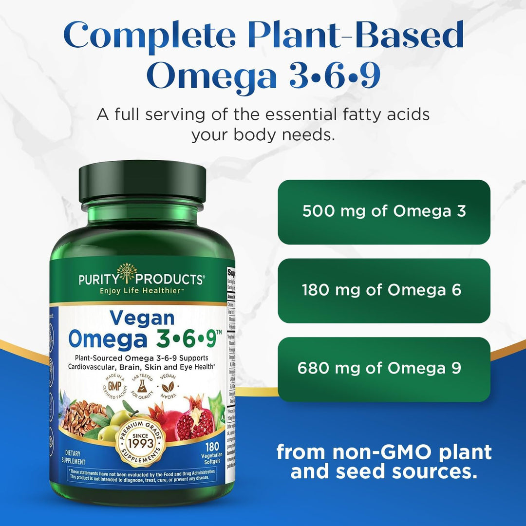 Purity Products Fórmula vegana Omega 3 6 9 - Complejo de ácidos gra...