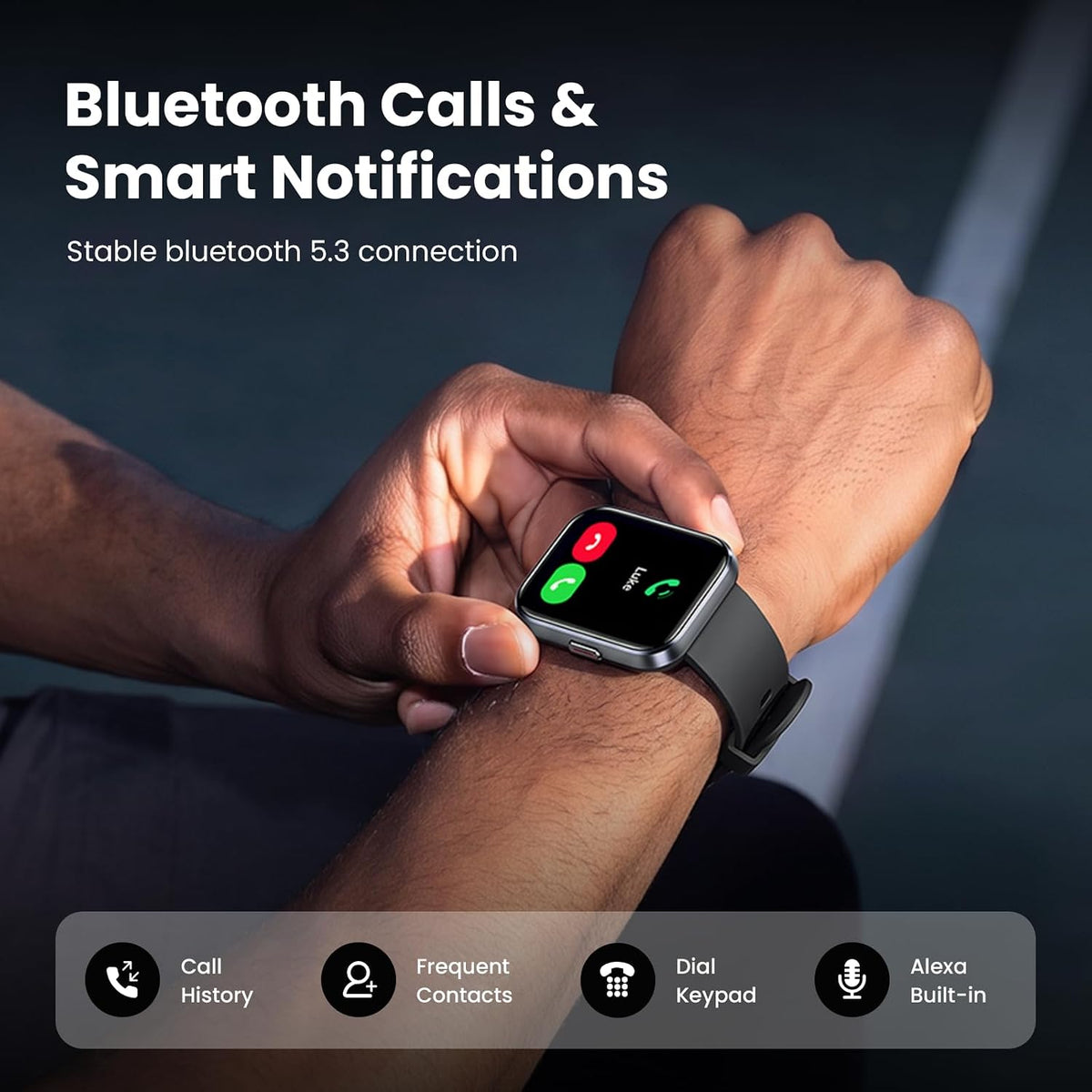 Relojes inteligentes para hombre, Android y iPhone, reloj de seguimiento de actividad física HD de 1.8 pulgadas con Alexa integrado, IP68 impermeable, llamada Bluetooth (respuesta/hace)
