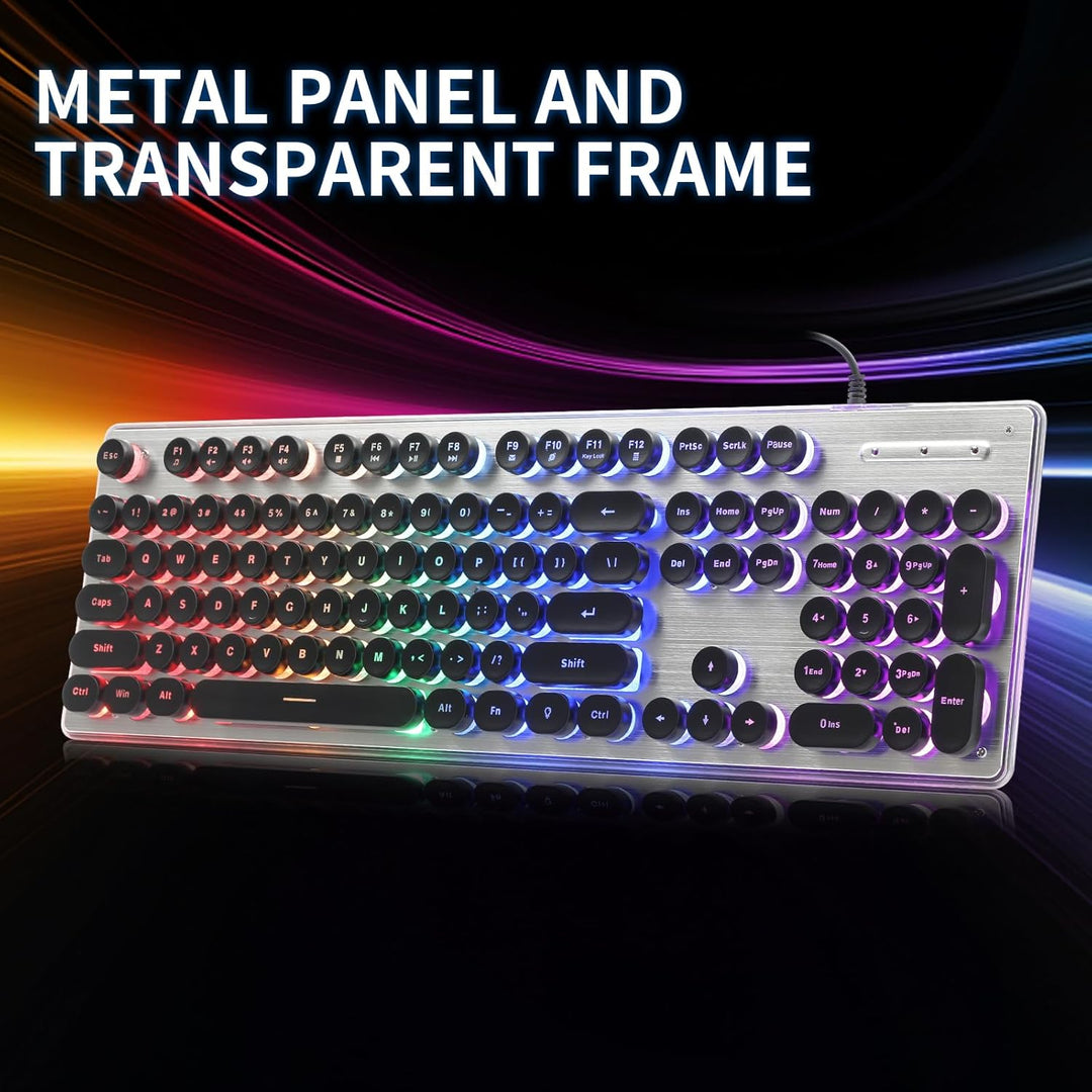 ANSWK Teclado estilo máquina de escribir con panel de metal, retroi...