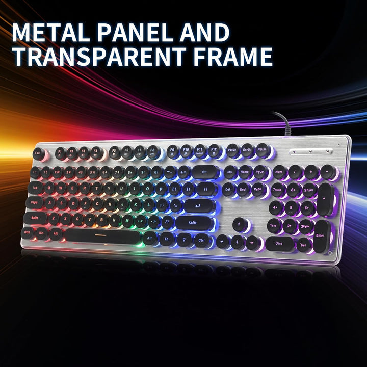 ANSWK Teclado estilo máquina de escribir con panel de metal, retroi...