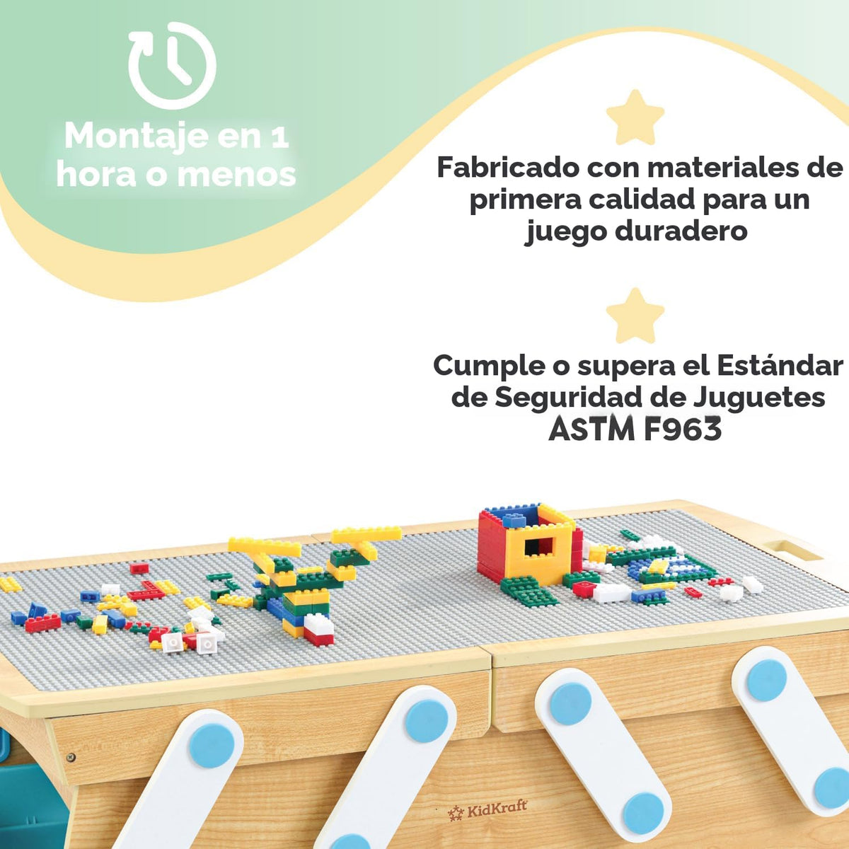 KidKraft Building Bricks Play N Store Wooden Table con 200+ Bricks, 3 Bins