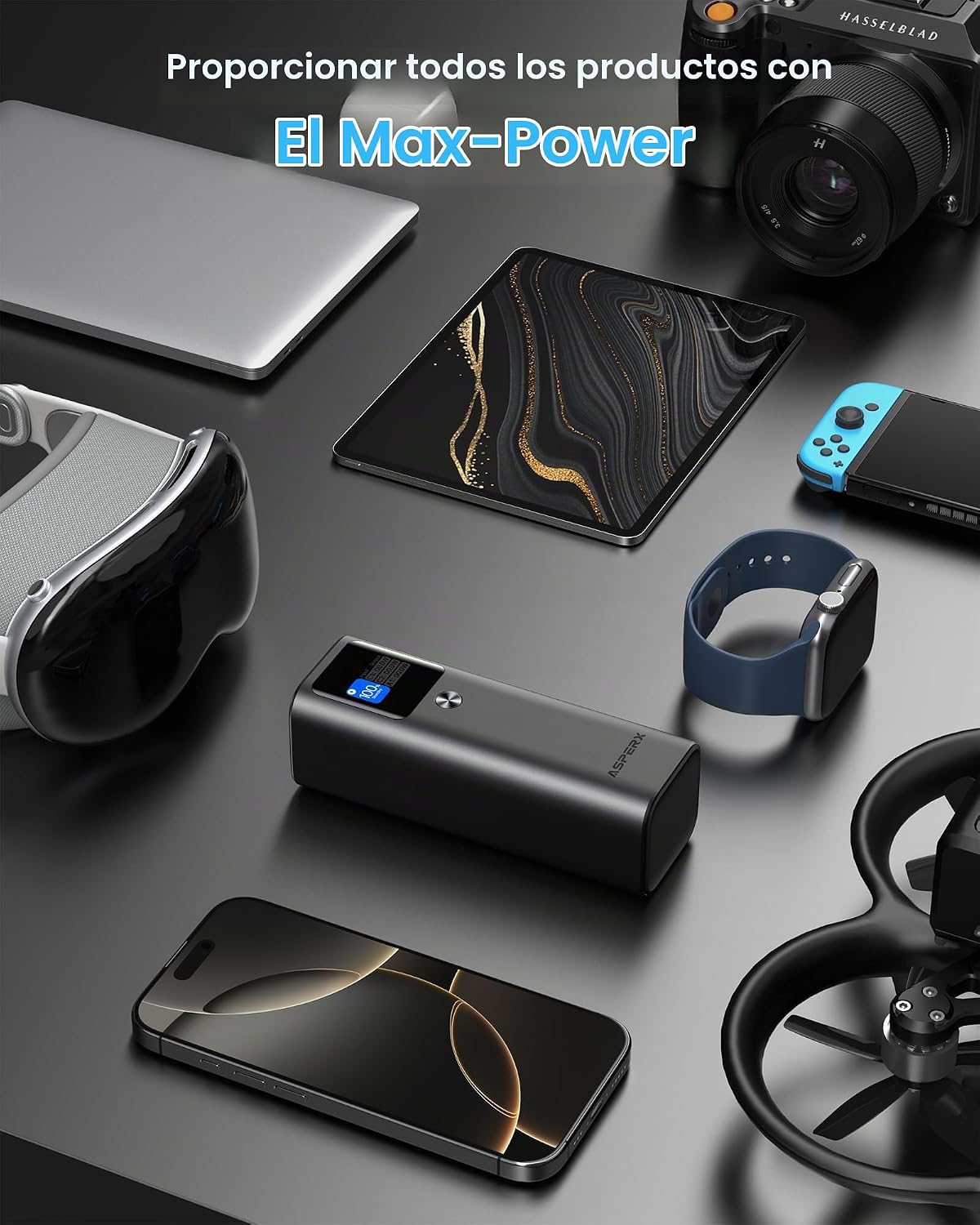 AsperX Banco del poder del ordenador portátil, 27,600mAh 162.5W PD3.1, Gris profundo