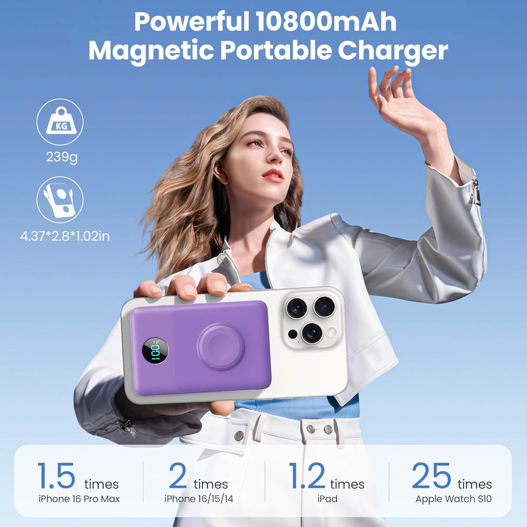Cargador portátil magnético 6 en 1 para iPhone con cables integrado...