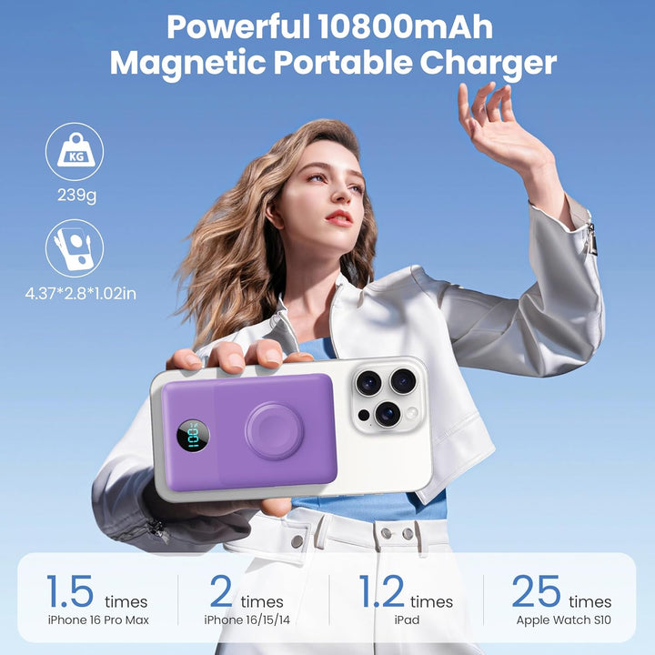 Cargador portátil magnético 6 en 1 para iPhone con cables integrado...