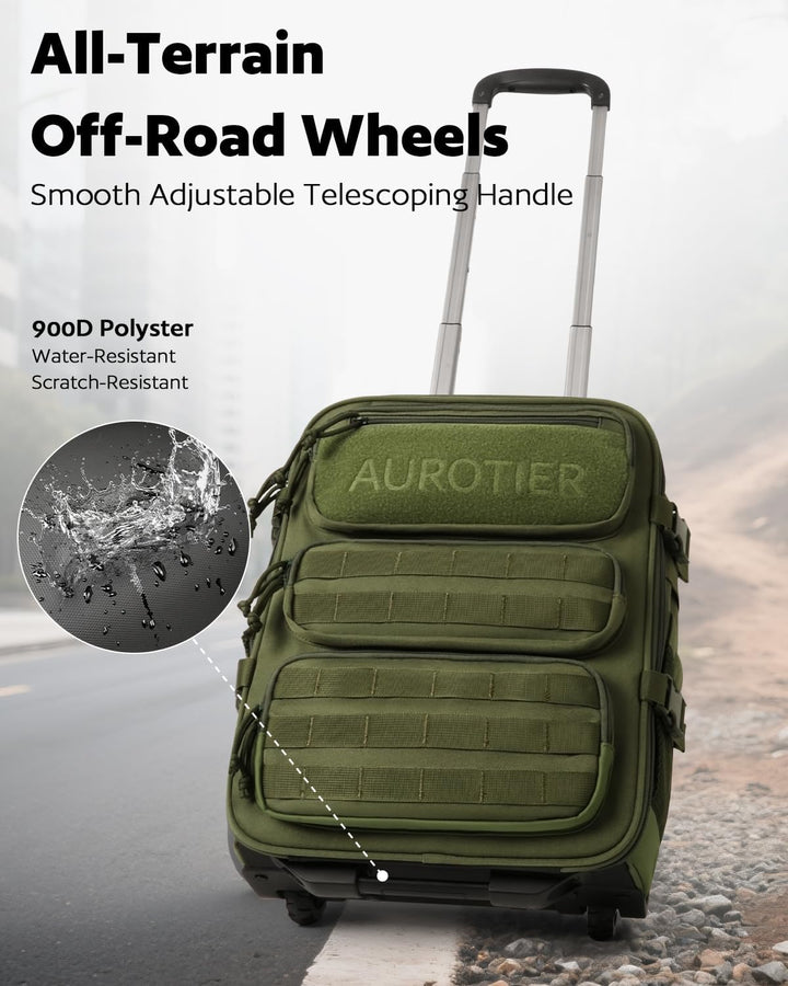 AUROTIER Mochila Táctica con Ruedas para Laptop, Equipaje de Mano c...