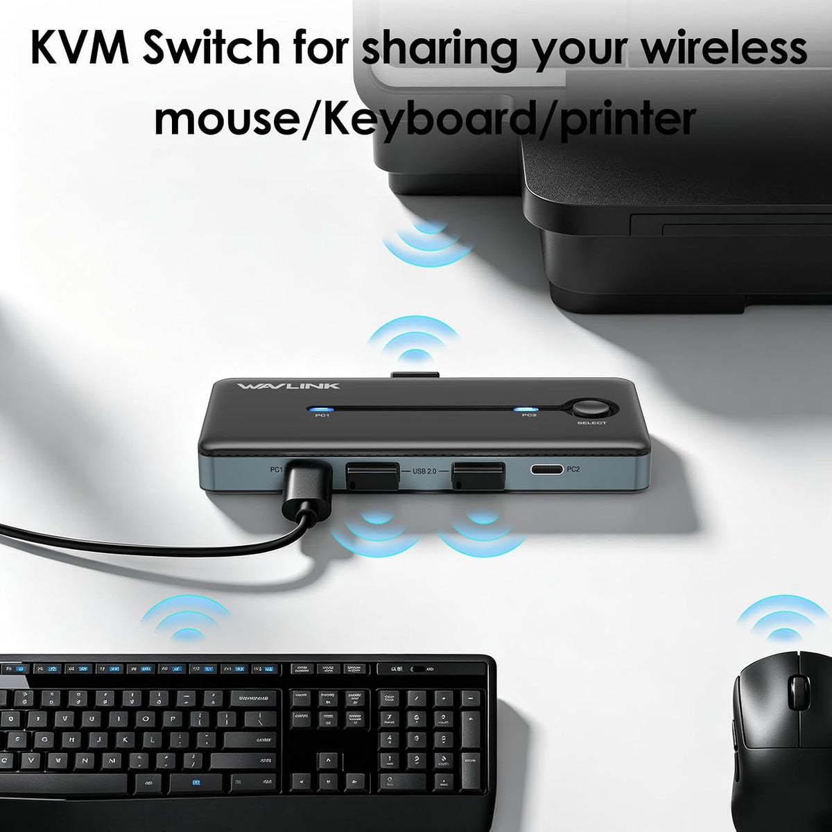 Conmutador KVM 1 Monitor, 2 Computadoras, Conmutador KVM HDMI WAVLINK